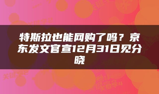 特斯拉也能网购了吗？京东发文官宣12月31日见分晓