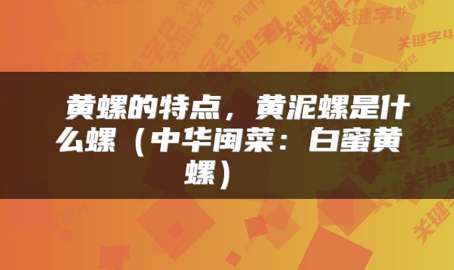  黄螺的特点，黄泥螺是什么螺（中华闽菜：白蜜黄螺） 