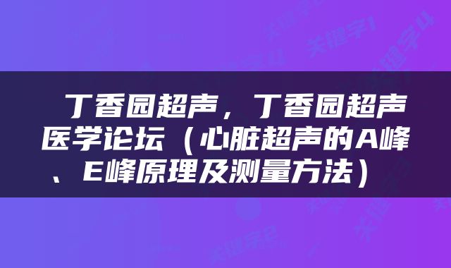  丁香园超声，丁香园超声医学论坛（心脏超声的A峰、E峰原理及测量方法） 