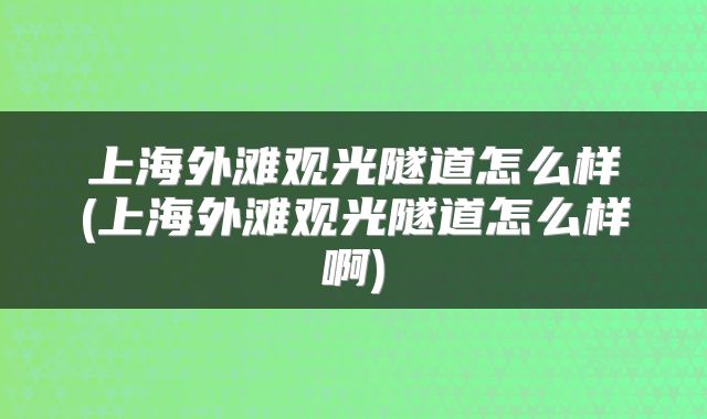 上海外滩观光隧道怎么样(上海外滩观光隧道怎么样啊)