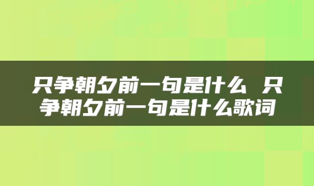 只争朝夕前一句是什么 只争朝夕前一句是什么歌词