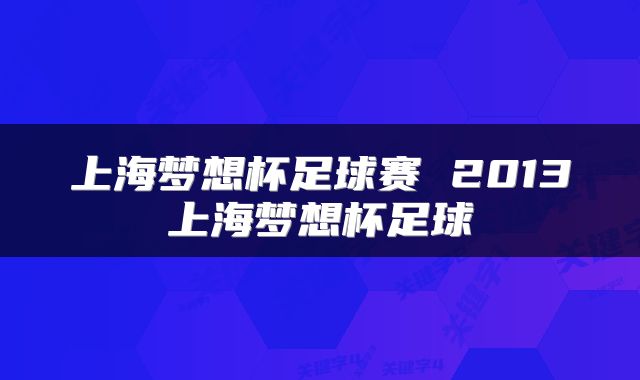 上海梦想杯足球赛 2013上海梦想杯足球