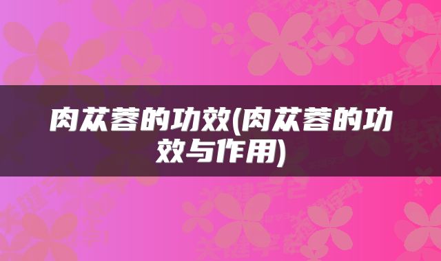 肉苁蓉的功效(肉苁蓉的功效与作用)