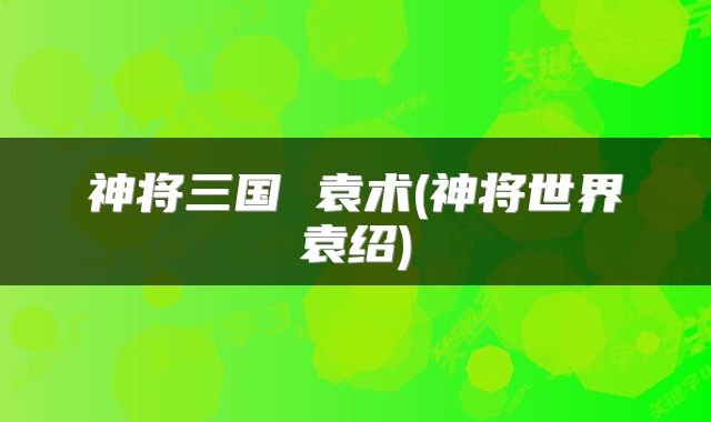 神将三国 袁术(神将世界袁绍)