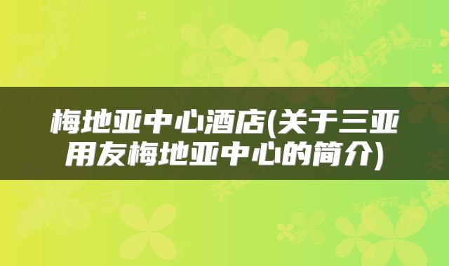 梅地亚中心酒店(关于三亚用友梅地亚中心的简介)