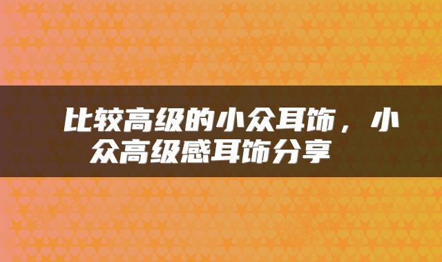  比较高级的小众耳饰，小众高级感耳饰分享 