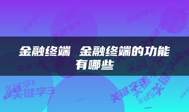 金融终端 金融终端的功能有哪些
