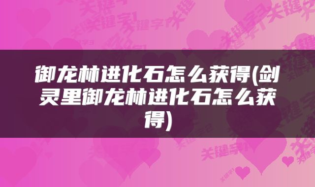 御龙林进化石怎么获得(剑灵里御龙林进化石怎么获得)