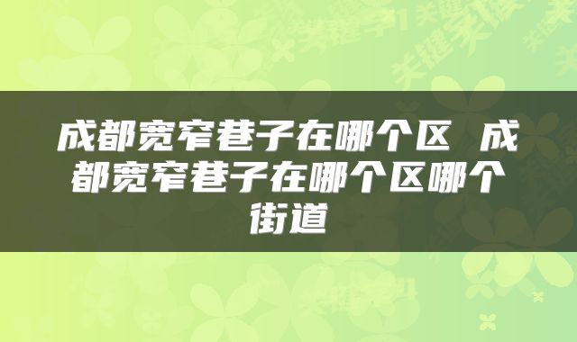 成都宽窄巷子在哪个区 成都宽窄巷子在哪个区哪个街道