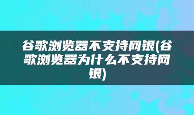 谷歌浏览器不支持网银(谷歌浏览器为什么不支持网银)