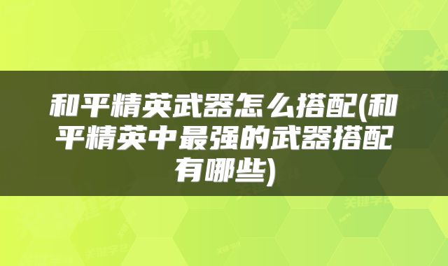 和平精英武器怎么搭配(和平精英中最强的武器搭配有哪些)