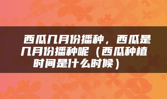  西瓜几月份播种，西瓜是几月份播种呢（西瓜种植时间是什么时候） 