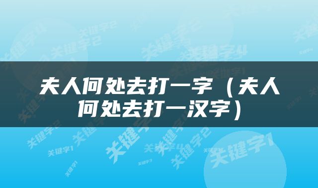 夫人何处去打一字（夫人何处去打一汉字）