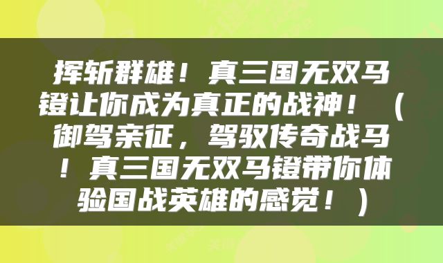 挥斩群雄！真三国无双马镫让你成为真正的战神！（御驾亲征，驾驭传奇战马！真三国无双马镫带你体验国战英雄的感觉！）