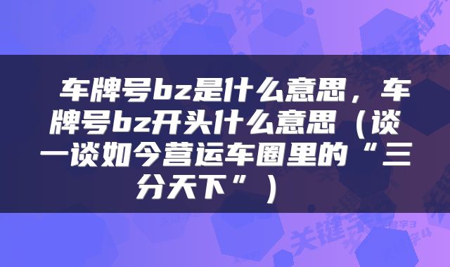  车牌号bz是什么意思，车牌号bz开头什么意思（谈一谈如今营运车圈里的“三分天下”） 