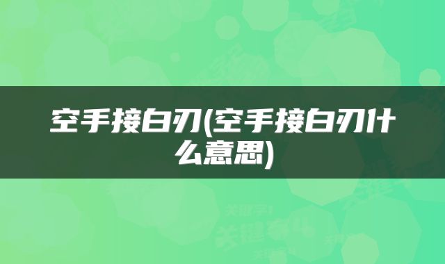 空手接白刃(空手接白刃什么意思)
