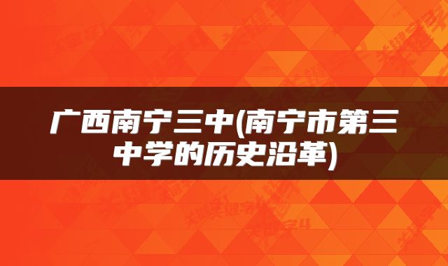 广西南宁三中(南宁市第三中学的历史沿革)
