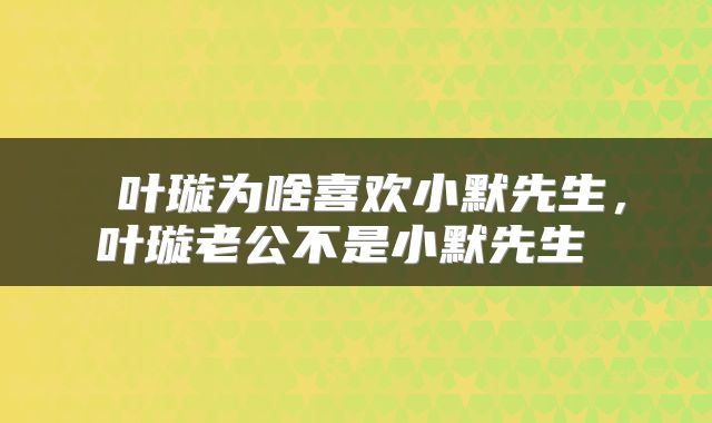  叶璇为啥喜欢小默先生，叶璇老公不是小默先生 