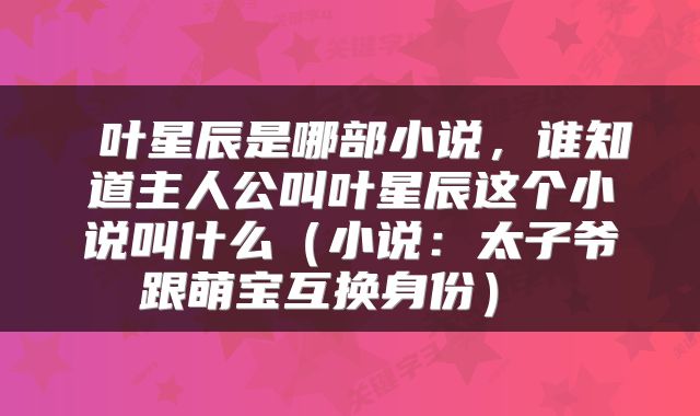  叶星辰是哪部小说，谁知道主人公叫叶星辰这个小说叫什么（小说：太子爷跟萌宝互换身份） 
