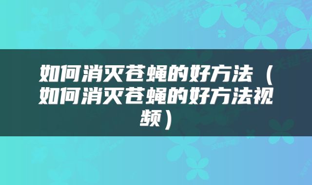 如何消灭苍蝇的好方法（如何消灭苍蝇的好方法视频）