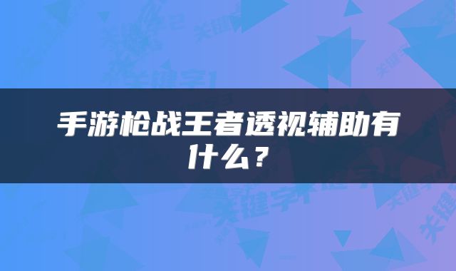 手游枪战王者透视辅助有什么？