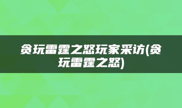 贪玩雷霆之怒玩家采访(贪玩雷霆之怒)