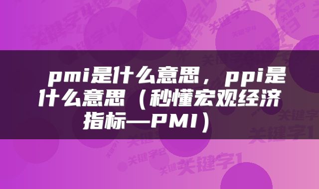  pmi是什么意思，ppi是什么意思（秒懂宏观经济指标—PMI） 