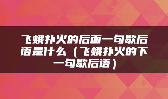 飞蛾扑火的后面一句歇后语是什么（飞蛾扑火的下一句歇后语）