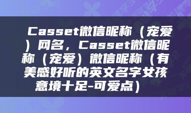  Casset微信昵称（宠爱）网名，Casset微信昵称（宠爱）微信昵称（有美感好听的英文名字女孩意境十足-可爱点） 