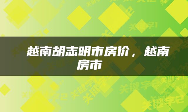  越南胡志明市房价，越南房市 
