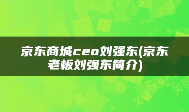 京东商城ceo刘强东(京东老板刘强东简介)
