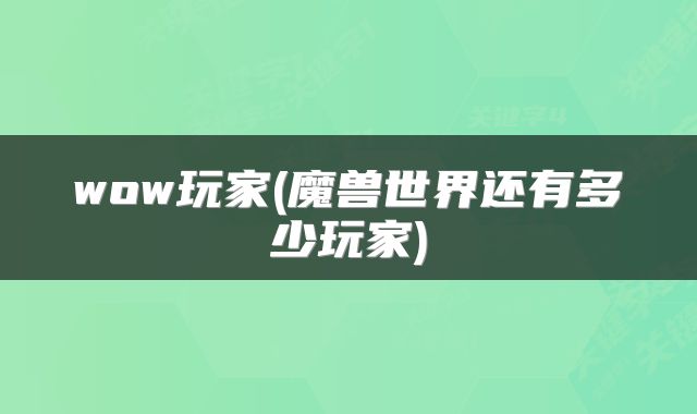 wow玩家(魔兽世界还有多少玩家)