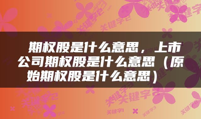  期权股是什么意思，上市公司期权股是什么意思（原始期权股是什么意思） 