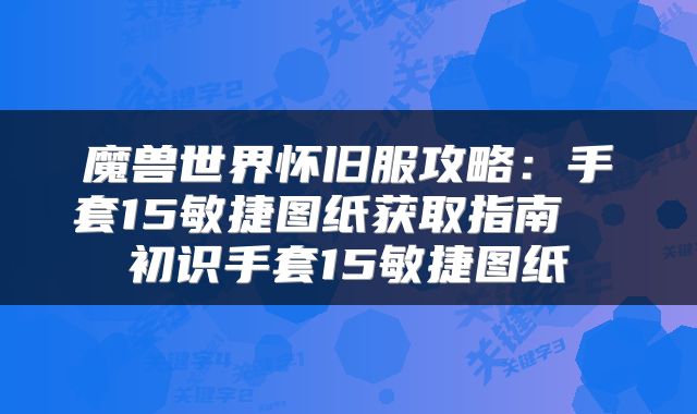 魔兽世界怀旧服攻略：手套15敏捷图纸获取指南  初识手套15敏捷图纸