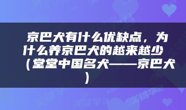  京巴犬有什么优缺点，为什么养京巴犬的越来越少（堂堂中国名犬——京巴犬） 