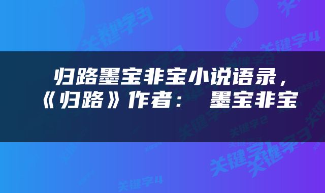  归路墨宝非宝小说语录，《归路》作者： 墨宝非宝 