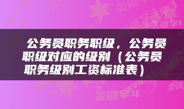 公务员职务职级，公务员职级对应的级别（公务员职务级别工资标准表） 