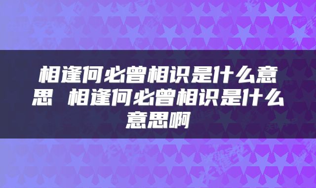 相逢何必曾相识是什么意思 相逢何必曾相识是什么意思啊