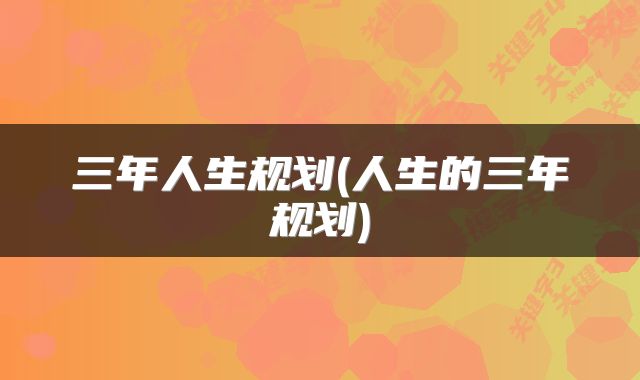 三年人生规划(人生的三年规划)