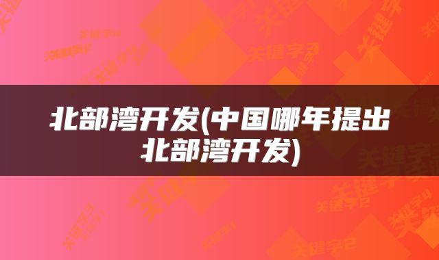 北部湾开发(中国哪年提出北部湾开发)