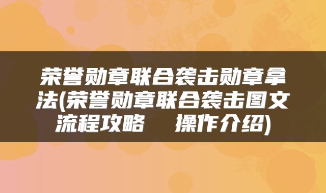 荣誉勋章联合袭击勋章拿法(荣誉勋章联合袭击图文流程攻略  操作介绍)
