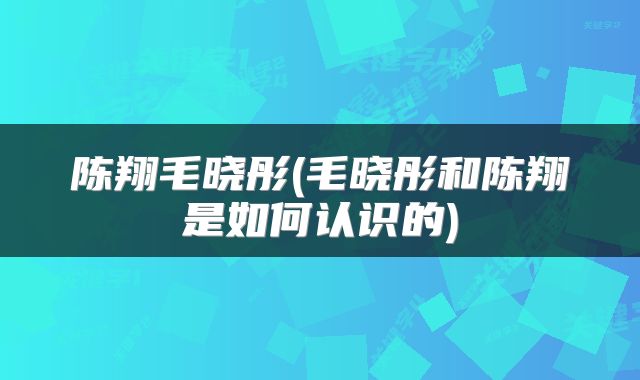 陈翔毛晓彤(毛晓彤和陈翔是如何认识的)