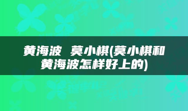 黄海波 莫小棋(莫小棋和黄海波怎样好上的)