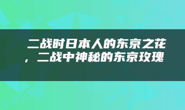  二战时日本人的东京之花，二战中神秘的东京玫瑰 