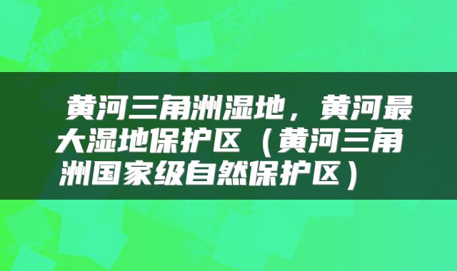  黄河三角洲湿地，黄河最大湿地保护区（黄河三角洲国家级自然保护区） 