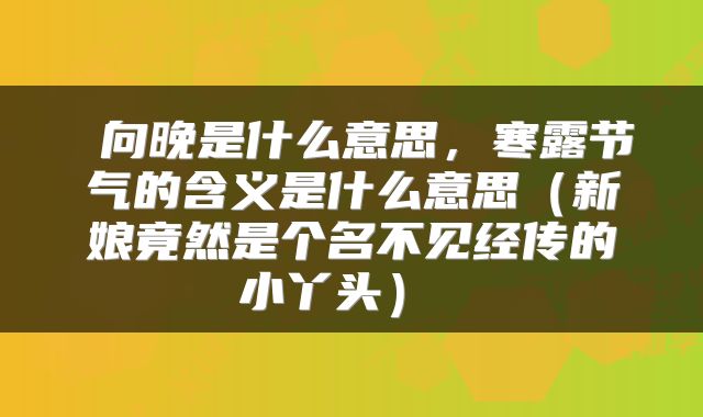 向晚是什么意思,寒露节气的含义是什么意思(新娘竟然是个名不见经传的小丫头)