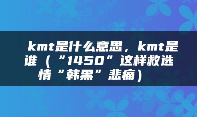  kmt是什么意思，kmt是谁（“1450”这样救选情“韩黑”悲痛） 