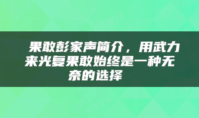  果敢彭家声简介，用武力来光复果敢始终是一种无奈的选择 