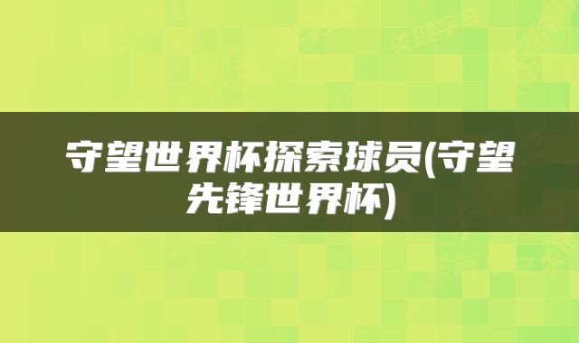守望世界杯探索球员(守望先锋世界杯)