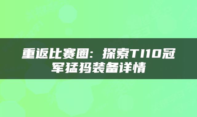 重返比赛圈: 探索TI10冠军猛犸装备详情
